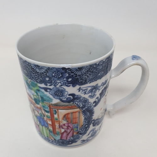 346 - A Chinese export ware mug, decorated a river scene, 13 cm high
Provenance:  From a Dorset collection