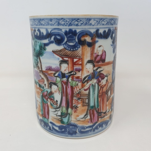 347 - A Chinese export ware mug, decorated figures, 14 cm high  
Provenance:  From a Dorset collection