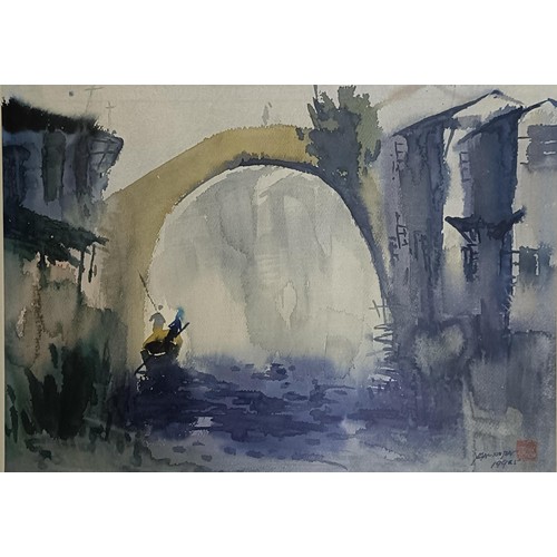 366 - A Chinese landscape, watercolour, 38 x 53 cm, and its pair (2)