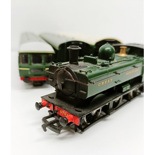 249 - A Mainline Railways OO gauge 0-6-0 locomotive, lacking tender, No 37-058, boxed, a two car train set... 