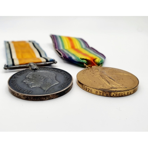 416 - A 1914-15 Star trio, awarded to 10876 Pte A Wells Wiltshire Regiment, with a memorial scroll (card b... 