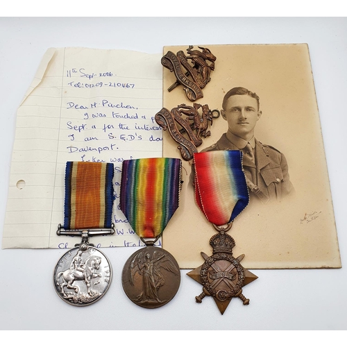 433 - A 1914-15 Star trio, awarded to 2nd Lieut S E Davenport Royal Berkshire Regiment, with a photograph,... 