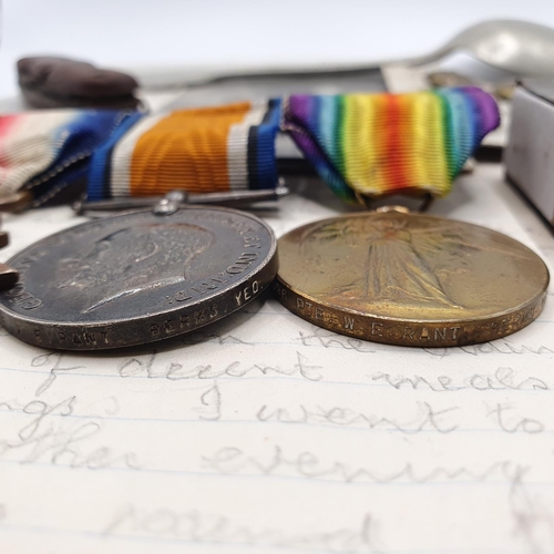 440 - A 1914-15 Star trio, awarded to 2096 Pte W E Rant Berkshire Yeomanry, with his plated spoon, penknif... 