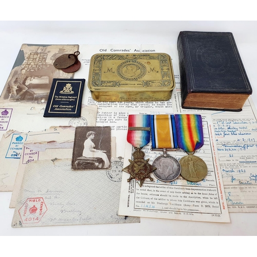 445 - A 1914 Star Trio, awarded to 7756 Pte D Potter 2nd Wiltshire Regiment, his bible, a Princess Mary ti... 