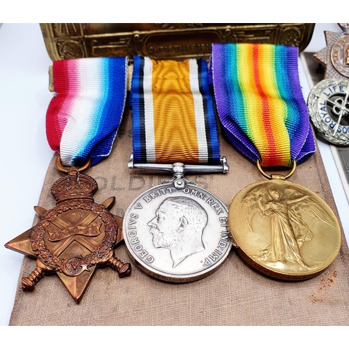 446 - A 1914-15 trio, awarded to 11874 Pte J H Ashworth, Scots Guards, with a Soldiers Small Book, a Princ... 