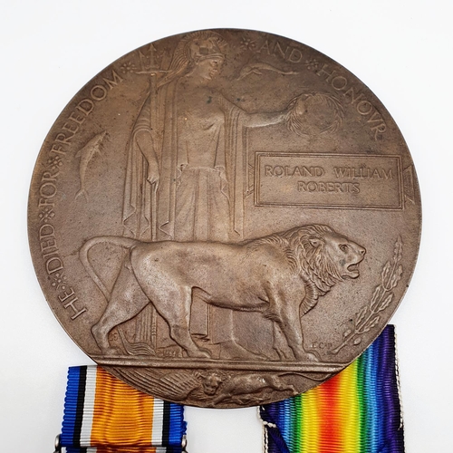 447 - A British War medal and Victory medal pair, awarded to 22999 Pte R W Roberts Wiltshire Regiment, wit... 