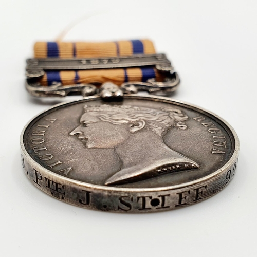 449 - A South Africa medal, awarded to 1189 Pte J Stiff 99th Foot, with 1879 clasp 
Provenance: From a col... 