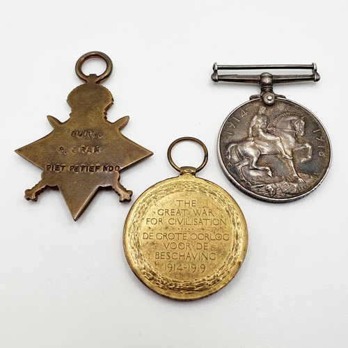 458 - A 1914-15 Star trio, awarded to Burg S Brak Piet Petief CDO (South Africans) Provenance: From a coll... 