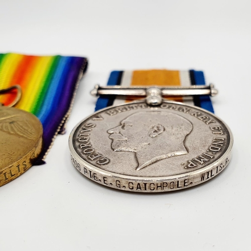 459 - A British War medal and Victory medal pair, awarded to 32406 Pte E G Catchpole Wiltshire Regiment, K... 