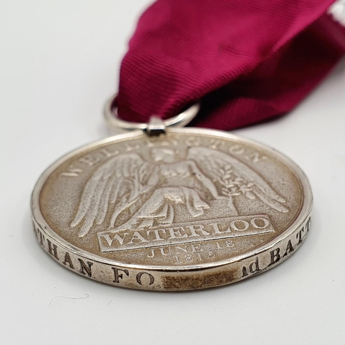 461 - A copy of a Waterloo medal, Corporal Jonathan Fox 3rd Reg Guards, L/col M Mercer Company, later ring... 