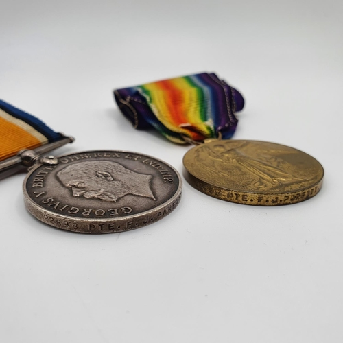 465 - A British War medal, and Victory medal pair, awarded 22898 Pte F J Parfitt Wiltshire Regiment  Prove... 