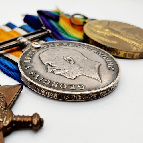 467 - A 1914-15 Star trio, awarded to 11082 Pte P T Wiltshire, Wiltshire Regiment  Provenance: From a coll... 