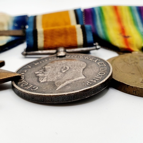 468 - A 1914 Star trio, awarded to 9121 Pte H J Pollard 3/Hussars, and a watch chain  Provenance: From a c... 