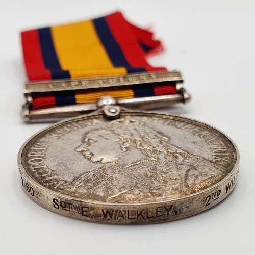 470 - A Queen's South Africa medal, awarded to 2160 Sgt E Walkley 2nd Wiltshire Regiment, with Cape Colony... 