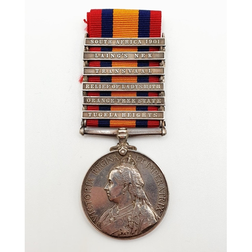 471 - A Queen's South Africa medal, awarded to 5743 Pte J Mumford 2nd Devon Regiment, with Tugela Heights,... 