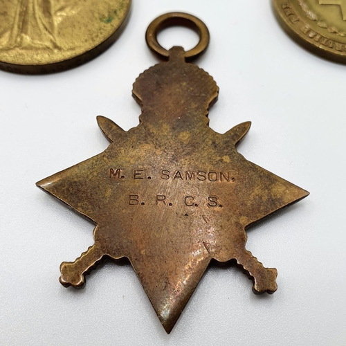 475 - A 1914-15 Star trio, awarded to M E Samson BRCS, and three other nursing medals Provenance: From a c... 