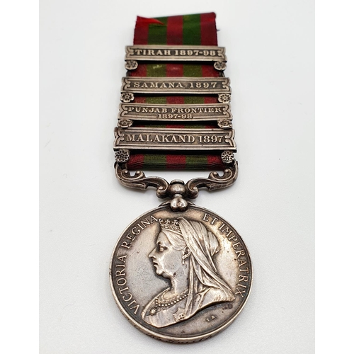 479 - An India medal, awarded to 99669 Gunr G H Smith 1/Batt RHA, with Malakand 1987, Punjab Frontier 1897... 