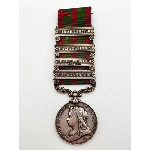 479 - An India medal, awarded to 99669 Gunr G H Smith 1/Batt RHA, with Malakand 1987, Punjab Frontier 1897... 