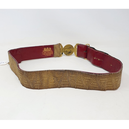 506 - ***WITHDRAWN*** A Victorian Officers belt, probably serving with the Egyptian Army
Provenance: From ... 