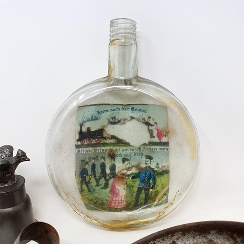 509 - A German glass and metal water bottle, the screw top acts as a cup, dated 1894, 8 Field Artillery, 2... 