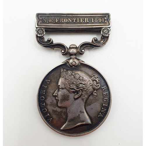 539 - An India General Service medal, awarded to Lec (?) Corpl B Evatt Calcutta Vol Rifle Corps, with a NE... 