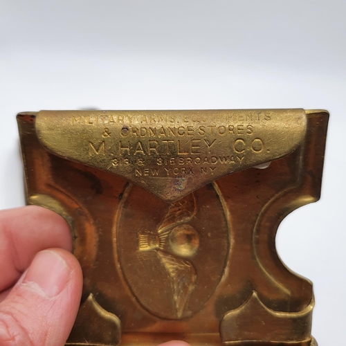 547 - A trench art slouch hat, with a screw in section, 4.5 cm high, and an American M Hartley buckle