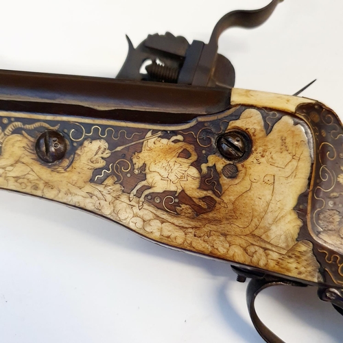 581 - A fine 17th century German wheel lock rifle, having an octagonal barrel of approx. 18 mm and having ... 