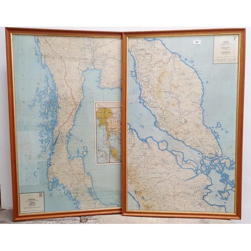 584 - A WWII scarf map of Siam, Malaya and Sumatra on silk, 97 x 60 cm, framed, and another (2)