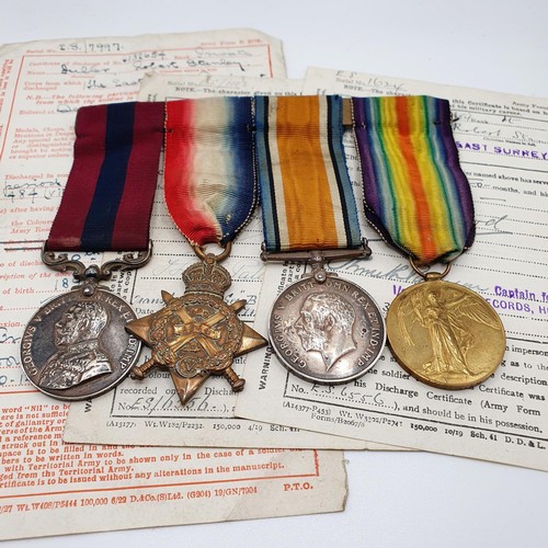 429 - A group of four medals, awarded to 11981 Pte R S Fuller 13/East Surrey Regiment, comprising a Distin... 