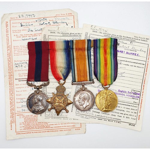 429 - A group of four medals, awarded to 11981 Pte R S Fuller 13/East Surrey Regiment, comprising a Distin... 