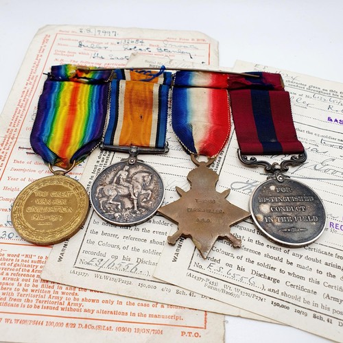 429 - A group of four medals, awarded to 11981 Pte R S Fuller 13/East Surrey Regiment, comprising a Distin... 