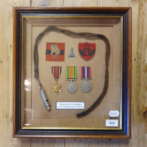 513 - A group of three WWII medals, attributed to 299247 Capt F A Paskins (CLCO Myingyan - Burma, 1945-46)... 