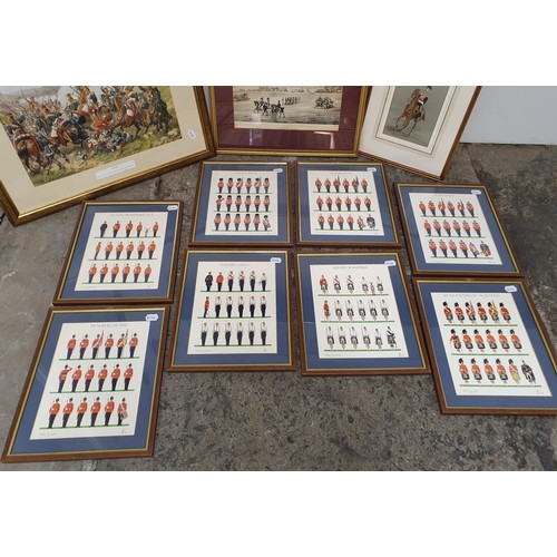 583 - After R Simmin, Albuera, 30 x 46 cm, a set of eight prints of various regiments, and six other milit... 