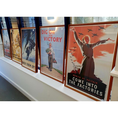 591 - Six fascimilie copies of World War II posters, to include Women Of Britain Come Into The Factories, ... 