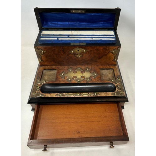 1032 - A 19th century walnut stationery box, with brass mounts, 31 cm wide