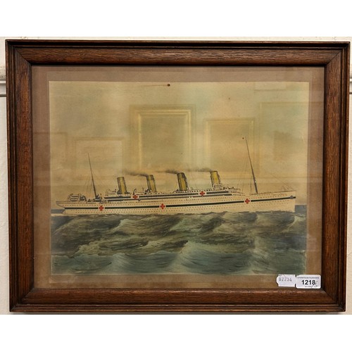 1218 - J W Longfield, The Queen Mary, gouache, signed and dated 1934, 40 x 54 cm, a needlework picture of t... 