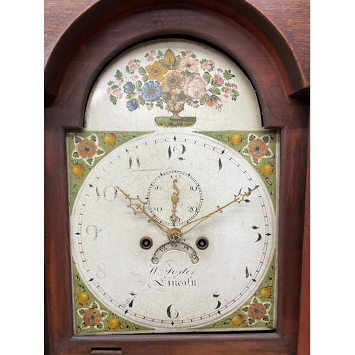 1266 - A longcase clock, the painted dial with Arabic numerals, a subsidiary date aperture and seconds dial... 