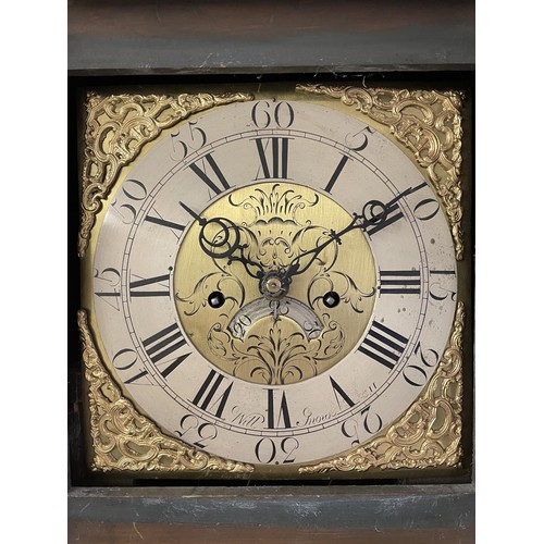 1265 - A longcase clock, the brass dial signed Will Snow, with a silvered chapter ring and a date aperture,... 