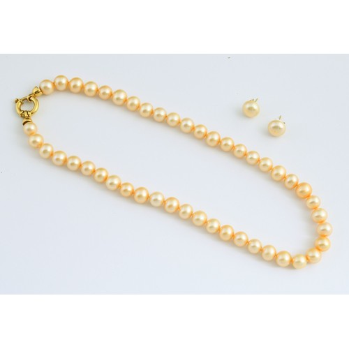 219 - A Mikoya pearl necklace, with an 18ct gold clasp, and matching earrings, in a presentation box