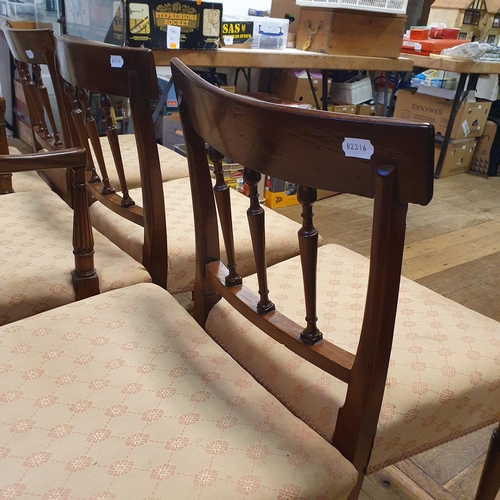 921 - A set of six mahogany rail back dining chairs, with padded seats (5+1)