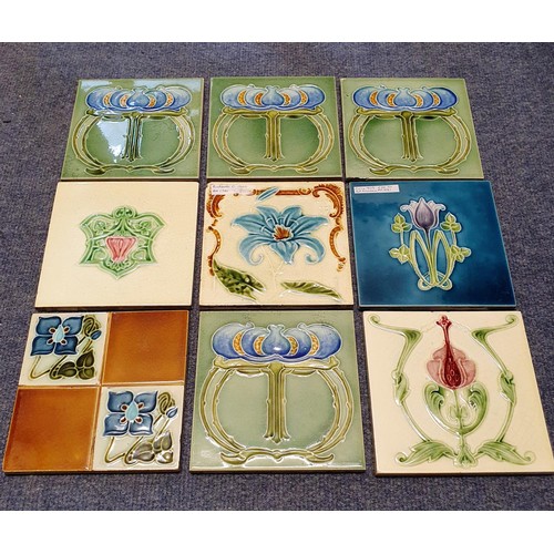 72 - A pottery footbath, 46 cm wide, and assorted early 20th century tiles (qty)