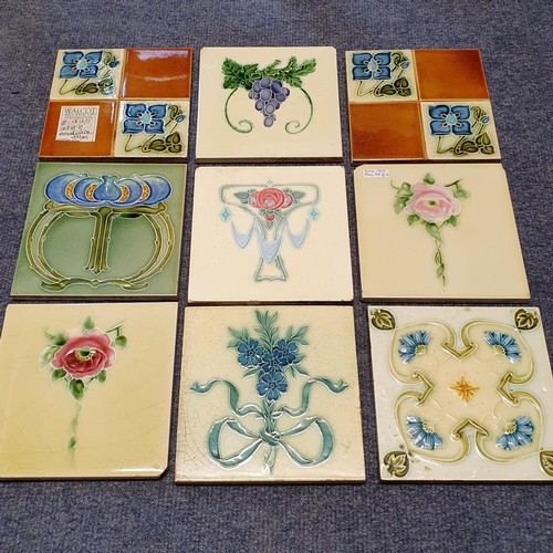 72 - A pottery footbath, 46 cm wide, and assorted early 20th century tiles (qty)