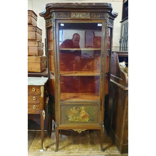 890 - A French Vernis Martin cabinet, with marble top above a glazed door, the bottom section painted an a... 