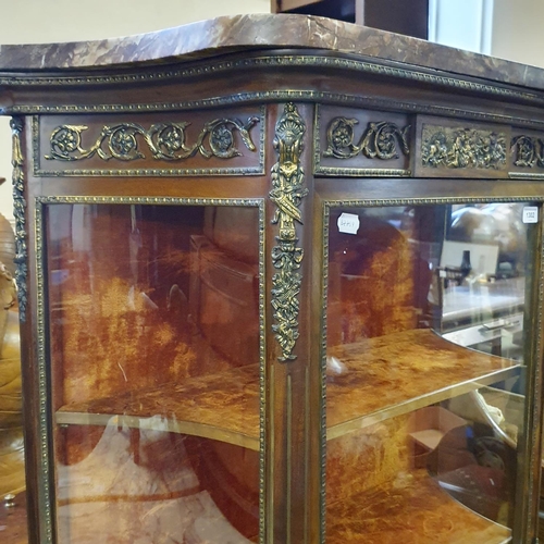 890 - A French Vernis Martin cabinet, with marble top above a glazed door, the bottom section painted an a... 