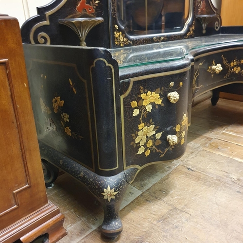 883 - A 1920s dressing chest, with chinoiserie style decoration, with five drawers, on dwarf cabriole feet... 