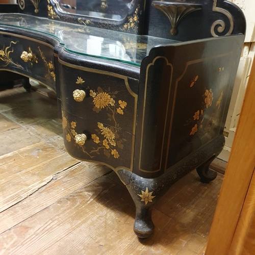 883 - A 1920s dressing chest, with chinoiserie style decoration, with five drawers, on dwarf cabriole feet... 