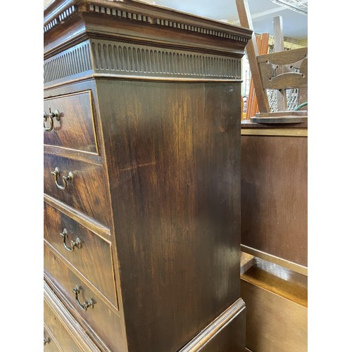 993 - A 19th century mahogany tallboy chest on chest, the top having two short and three long drawers, on ... 