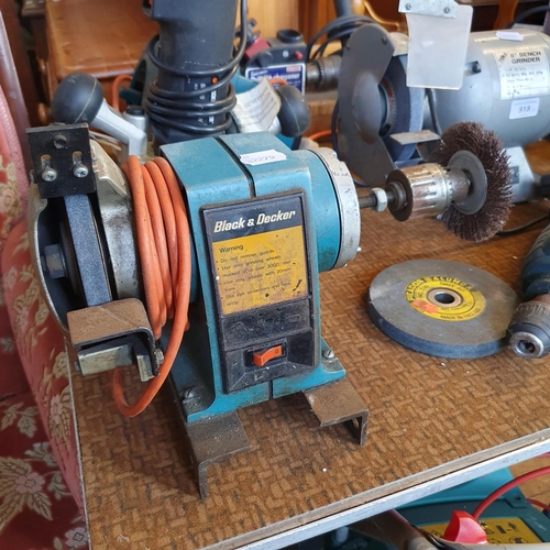 518 - An Axminster belt sander, a Hilka 6 inch bench grinder, and other assorted tools (qty)  Note: From a... 