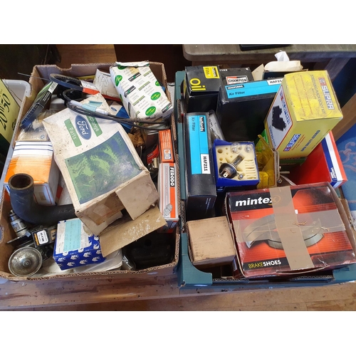 522 - Assorted car parts, including air filters, brakes, other consumables and items (4 boxes)  Note: From... 