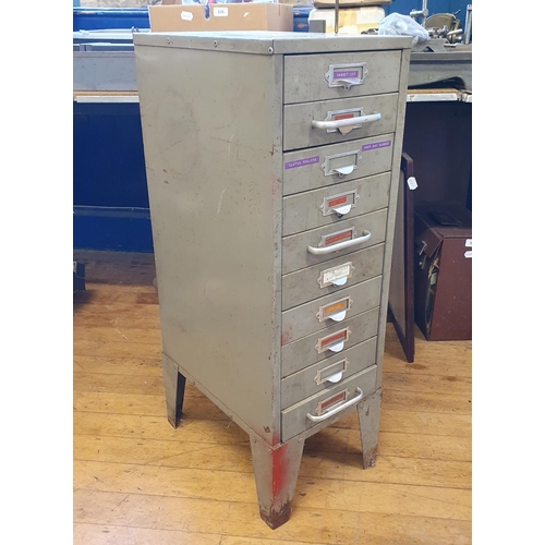 537 - Assorted tools and other items, in a painted metal filing cabinet, 29 cm wide